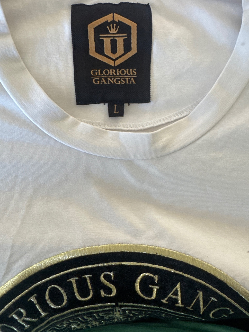 Glorious Gangsta White Black & Gold Logo T-Shirt - L, product image 4 of 4