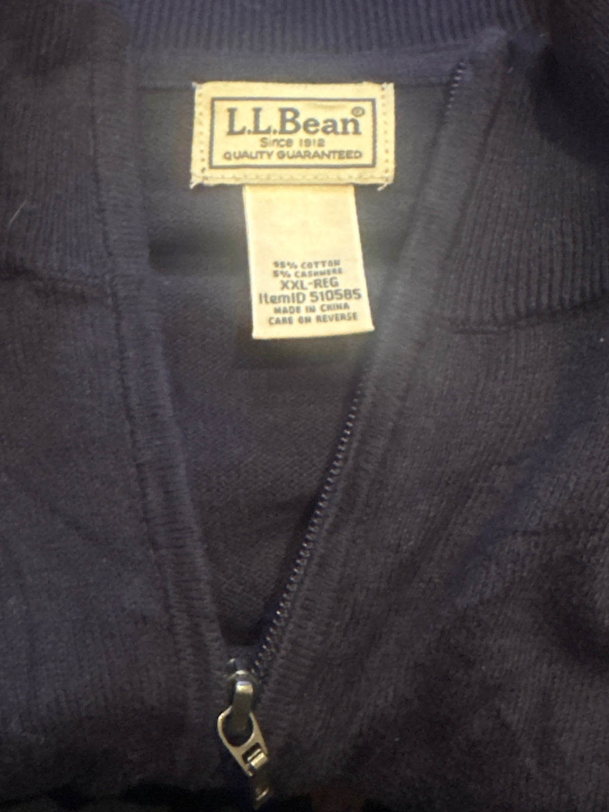 L.L.Bean Men's Navy Blue Full Zip Cotton Cashmere Jumper XXL - detail image 3