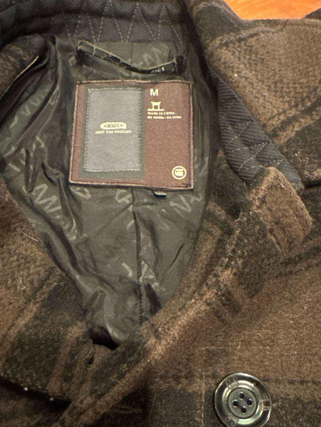 G-Star RAW Brown Plaid Wool Blend Peacoat Jacket Medium