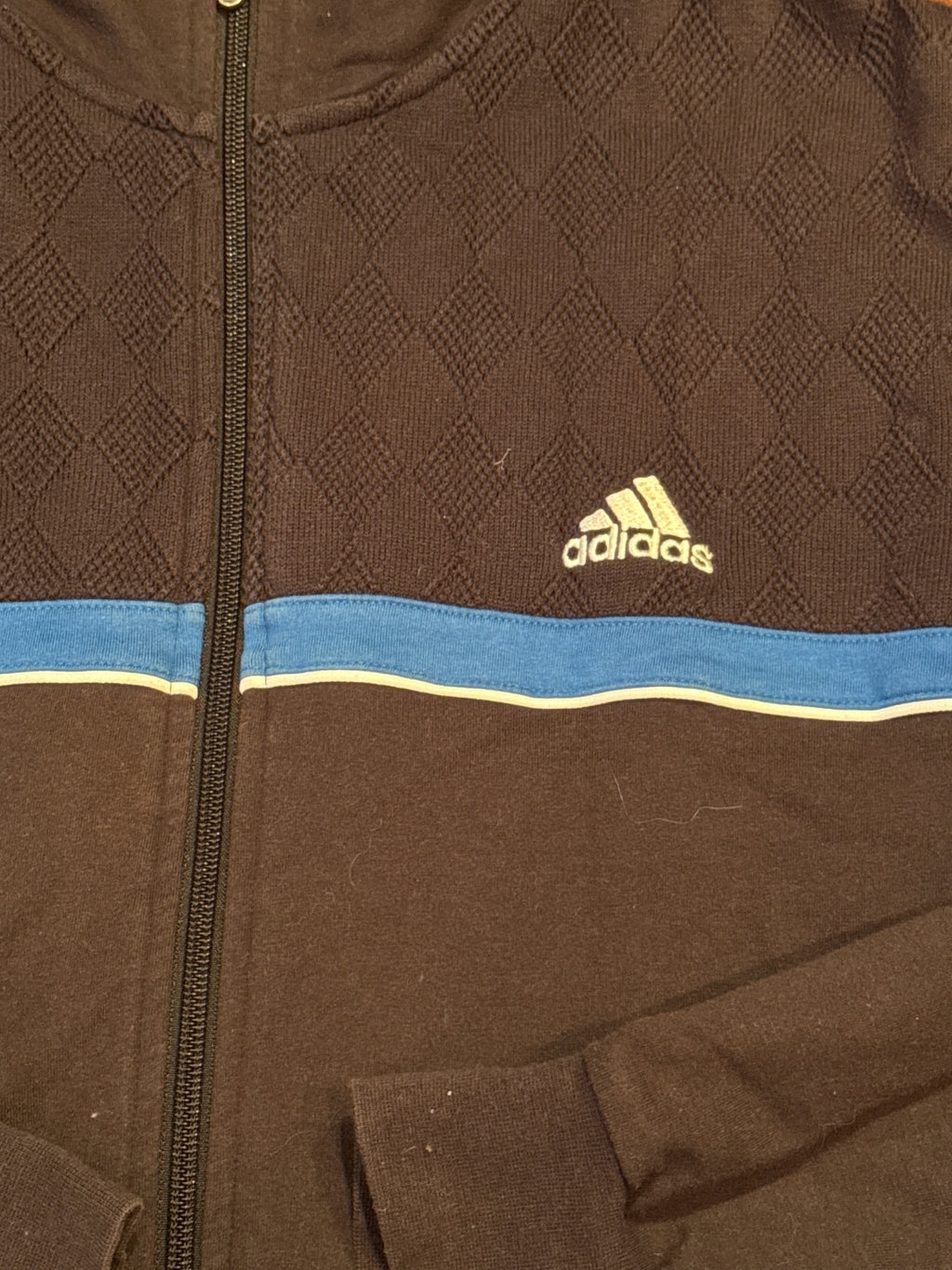 Adidas Black and Blue Track Jacket with Zip-Up Front