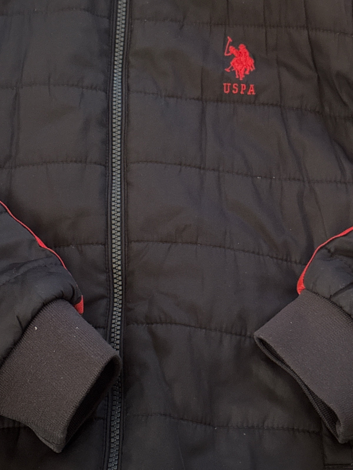 U.S. Polo Assn. Boys' Quilted Hooded Jacket Black Red Size - detail image 2