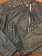Primark Black Faux Leather Moto Jacket UK 14 - detail image 2