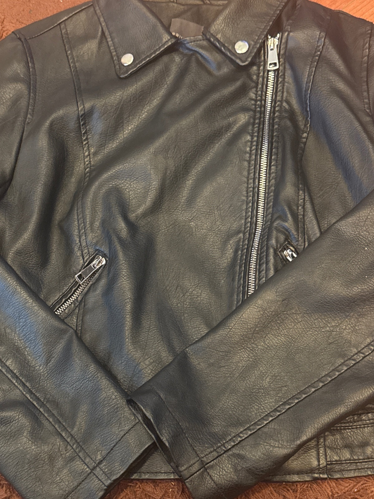 Primark Black Faux Leather Moto Jacket UK 14 - detail image 2