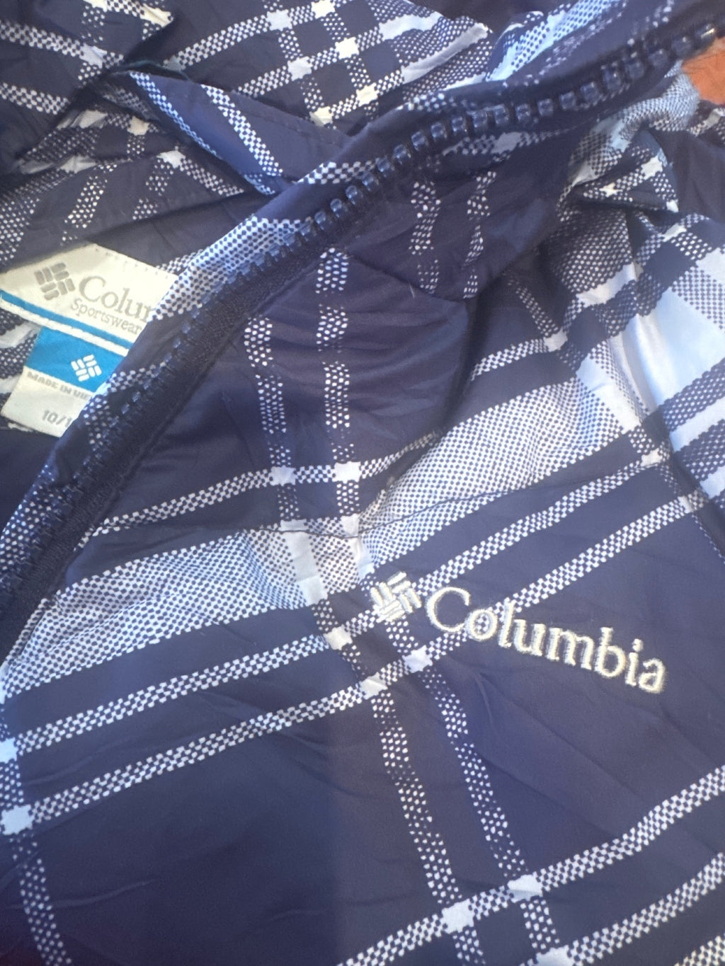 Columbia Kids' Blue Plaid Winter Jacket with Faux Fur Hood,
