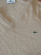 Lacoste Beige V-Neck Sweater with Crocodile Logo Size 5