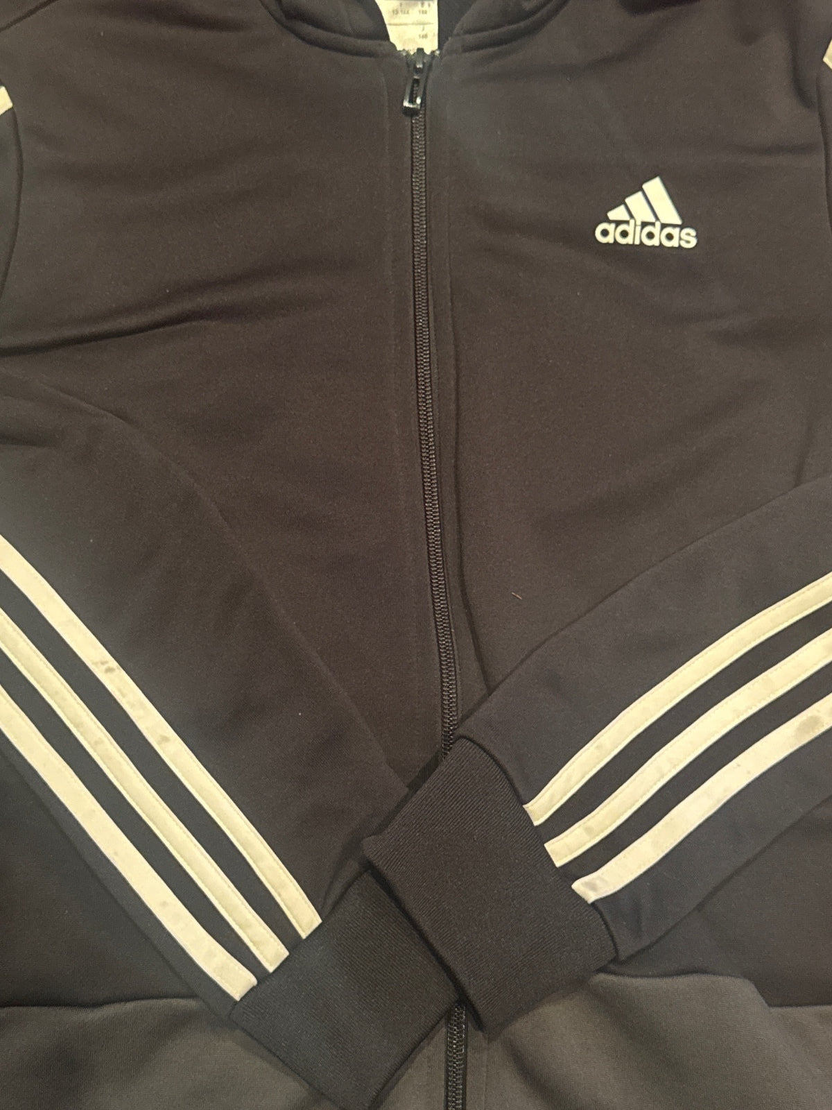 adidas Black Hooded Full Zip Sweatshirt with White Stripes, - detail image 2