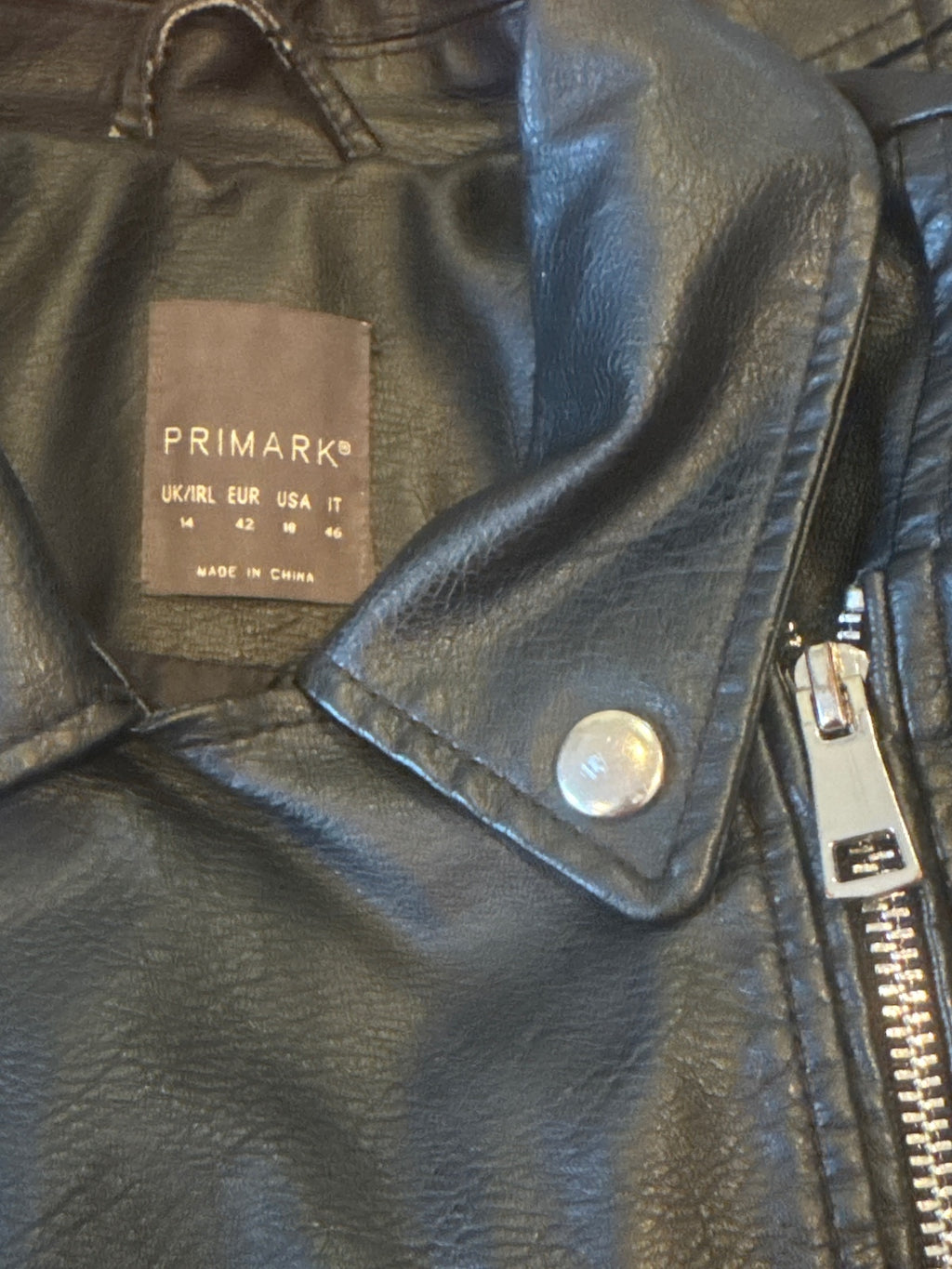 Primark Black Faux Leather Moto Jacket UK 14 - detail image 4