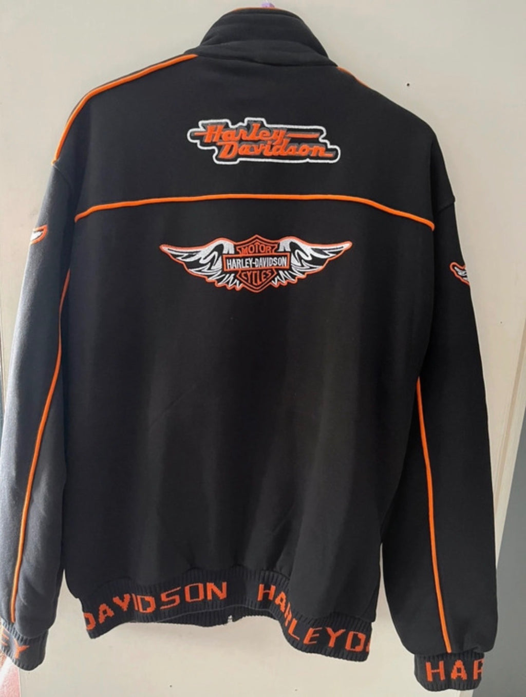Harley-Davidson Black and Orange Logo Zip-Up Jacket XXL