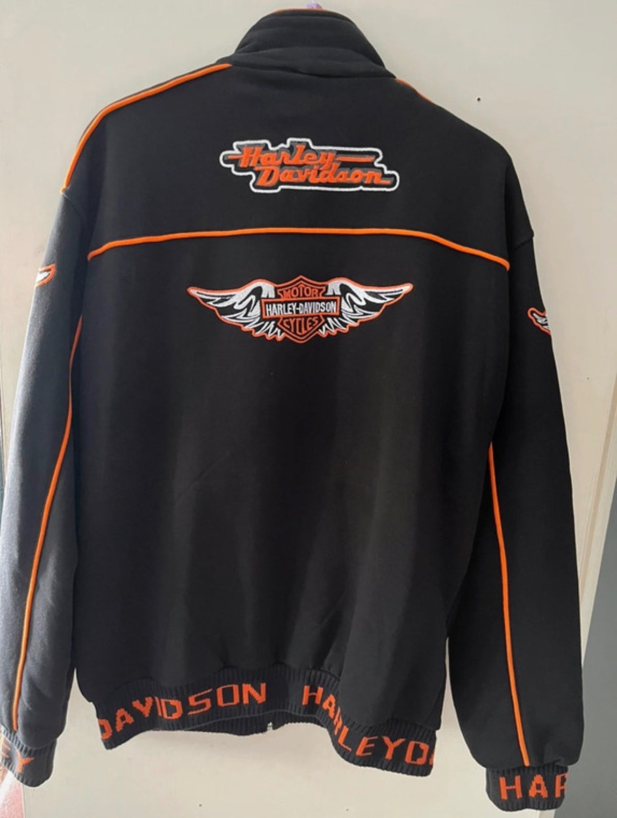 Harley-Davidson Black and Orange Logo Zip-Up Jacket XXL