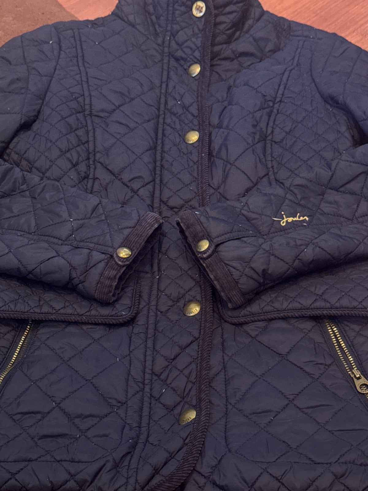 Joules navy quilted jacket UK size 8 with gold-tone buttons - product photograph 4 of 11