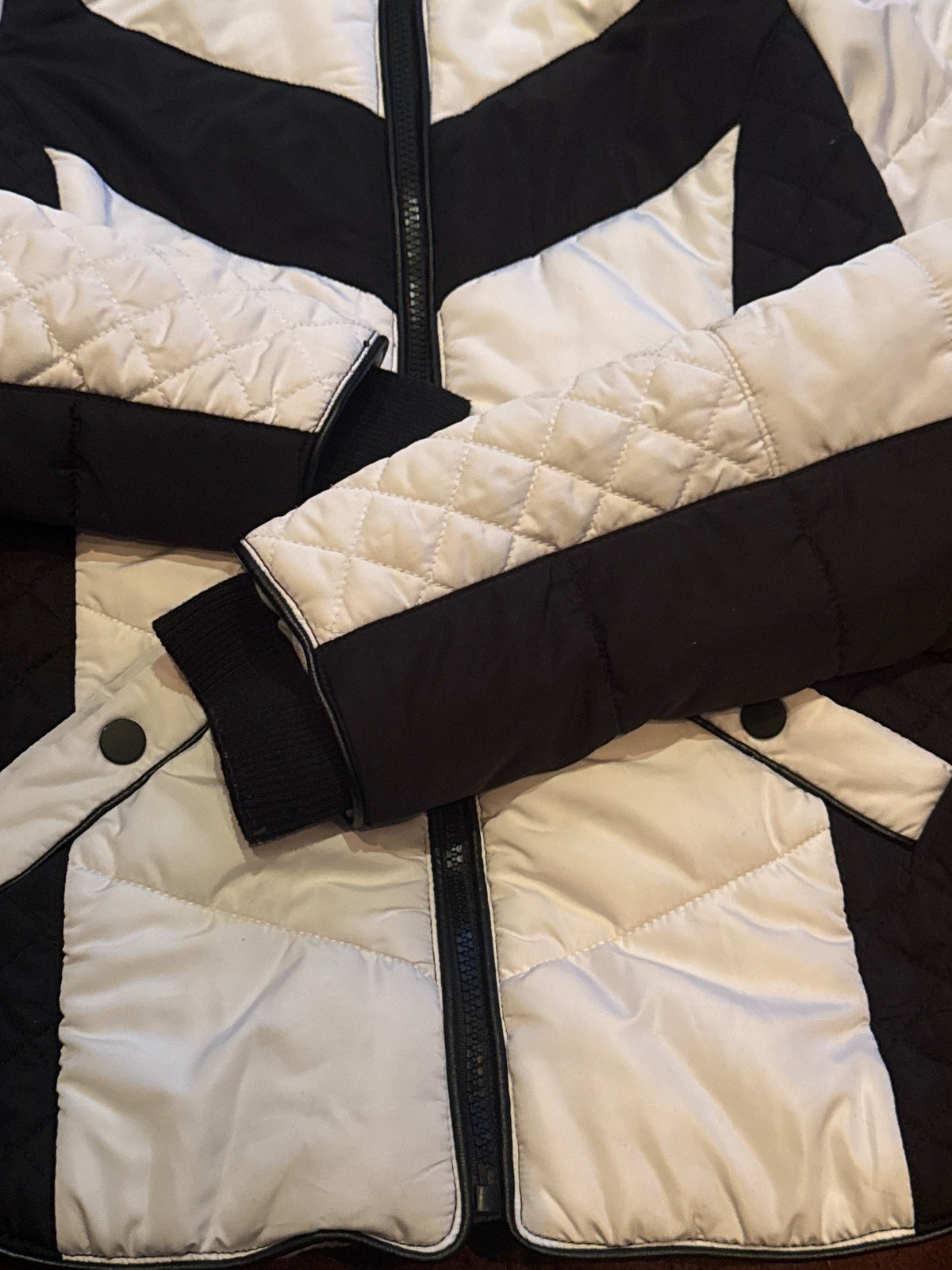River Island Women's Black and White Quilted Hooded Jacket, - detail image 3