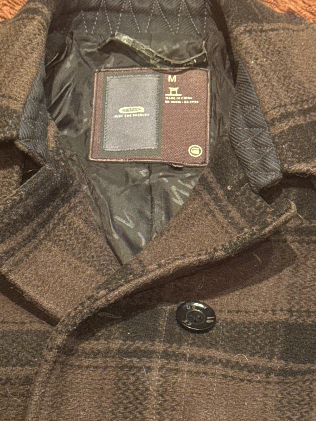 G-Star RAW Brown Plaid Wool Blend Peacoat Jacket Medium