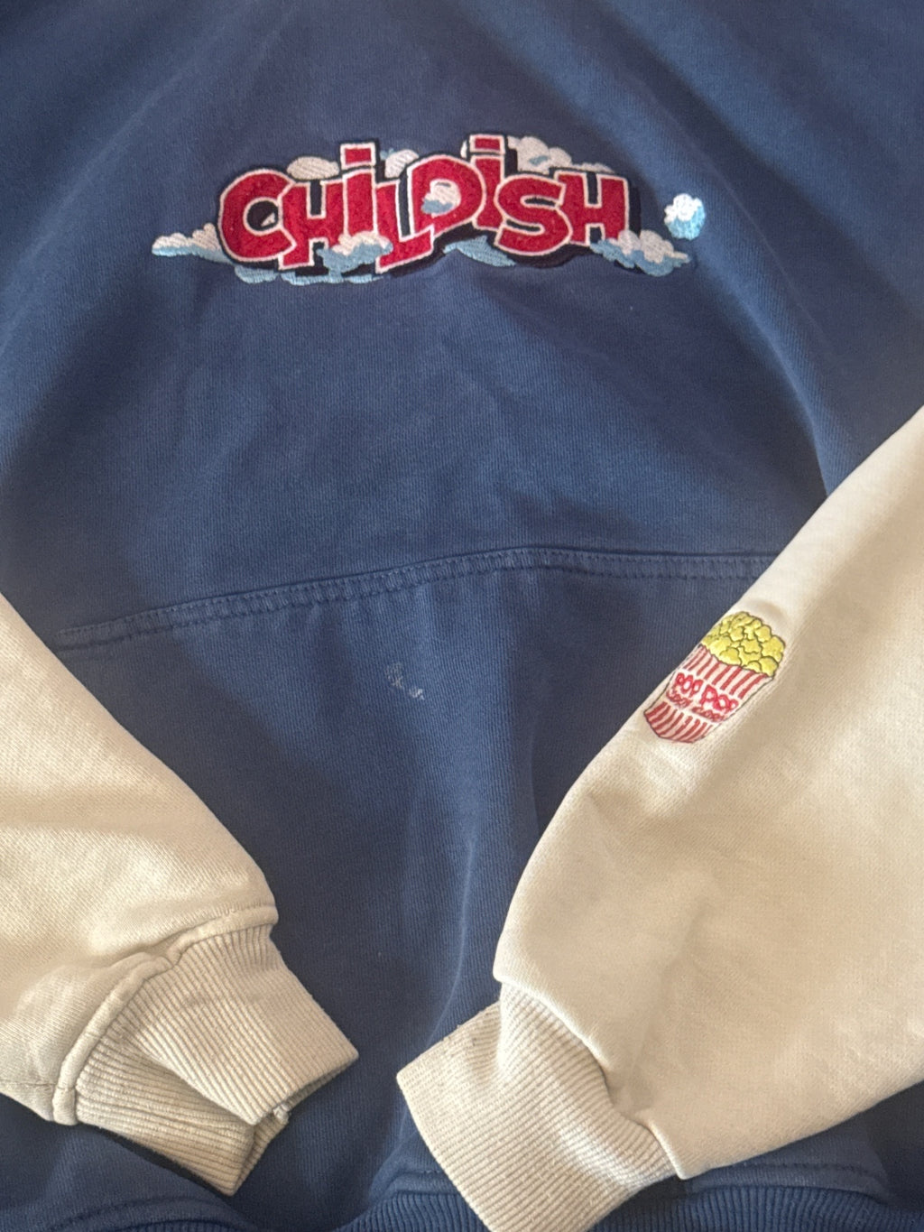 Childish Theme Park Hoodie with Popcorn Sleeve Embroidery - detail image 3
