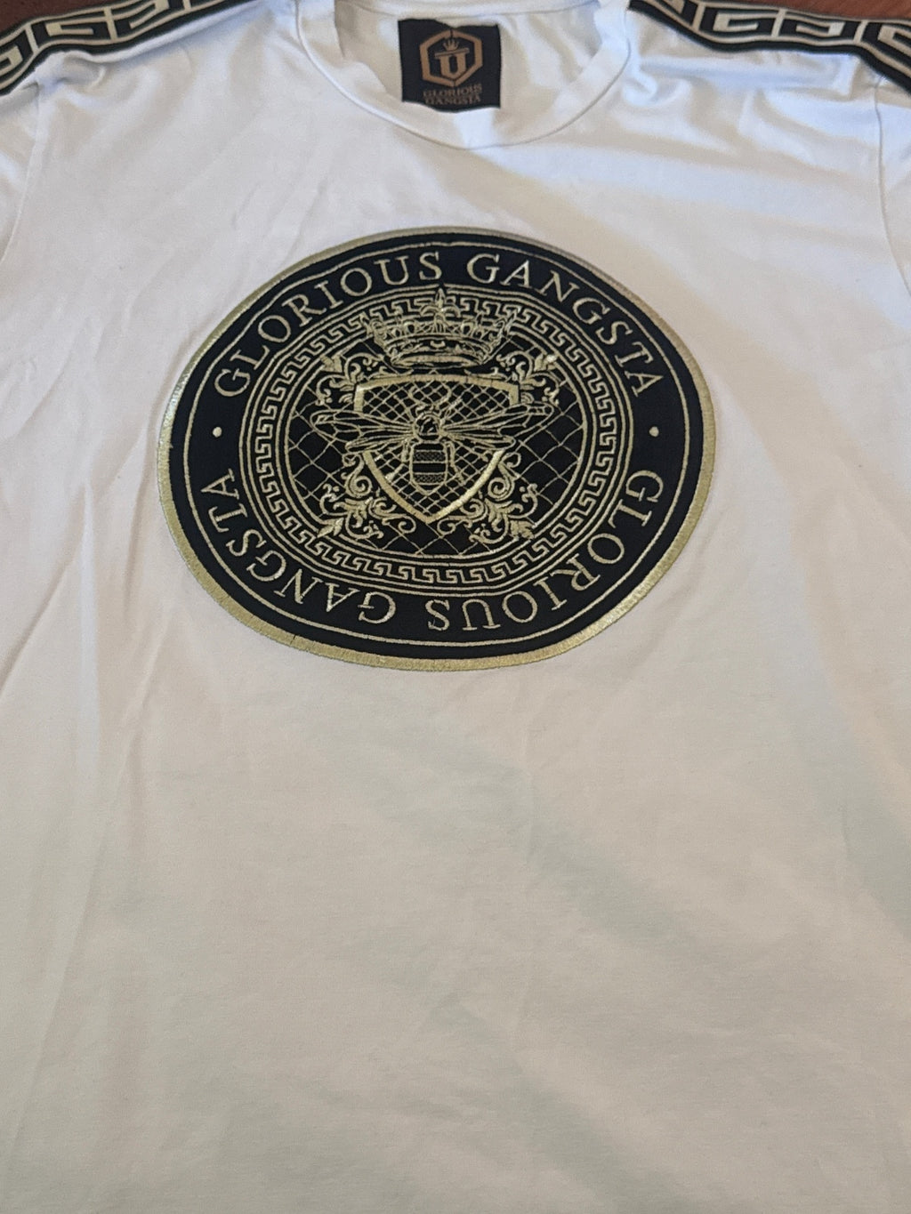 Glorious Gangsta White Black & Gold Logo T-Shirt - L, product image 2 of 4