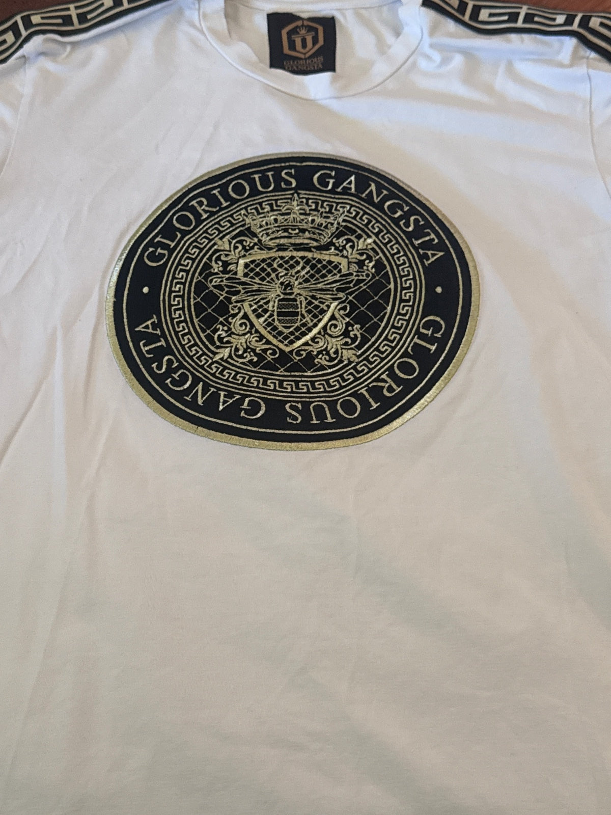 Glorious Gangsta White Black & Gold Logo T-Shirt - L, product image 2 of 4