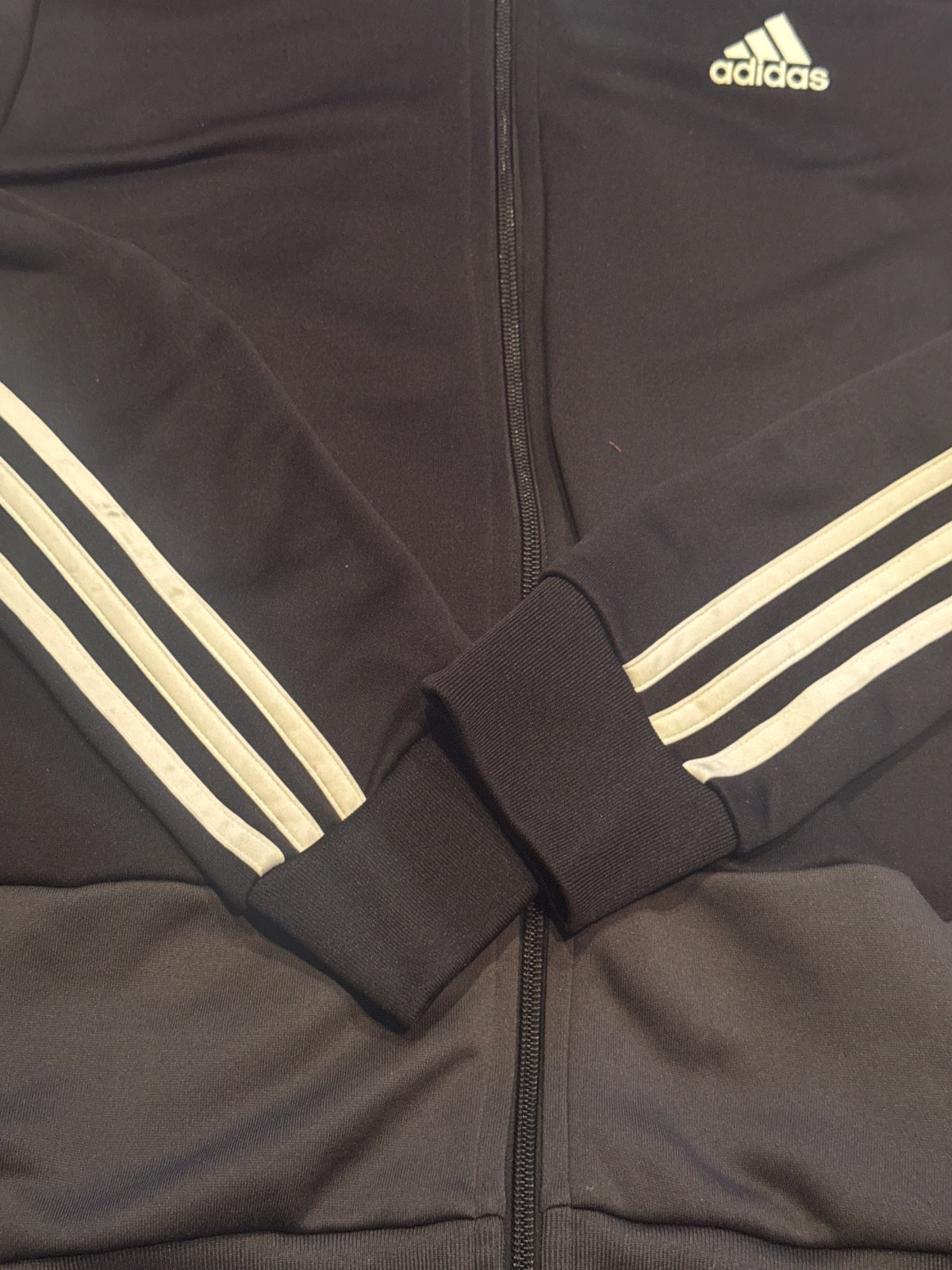 adidas Black Hooded Full Zip Sweatshirt with White Stripes, - detail image 3