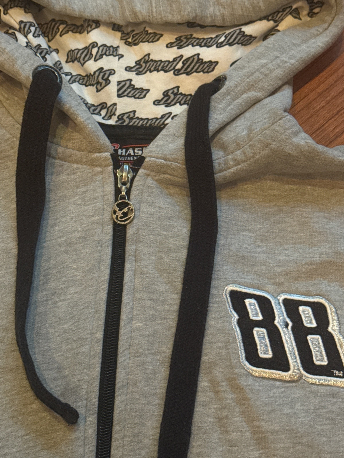 Chase Authentics Grey Zip-Up Hoodie with Black Drawstrings & - detail image 3