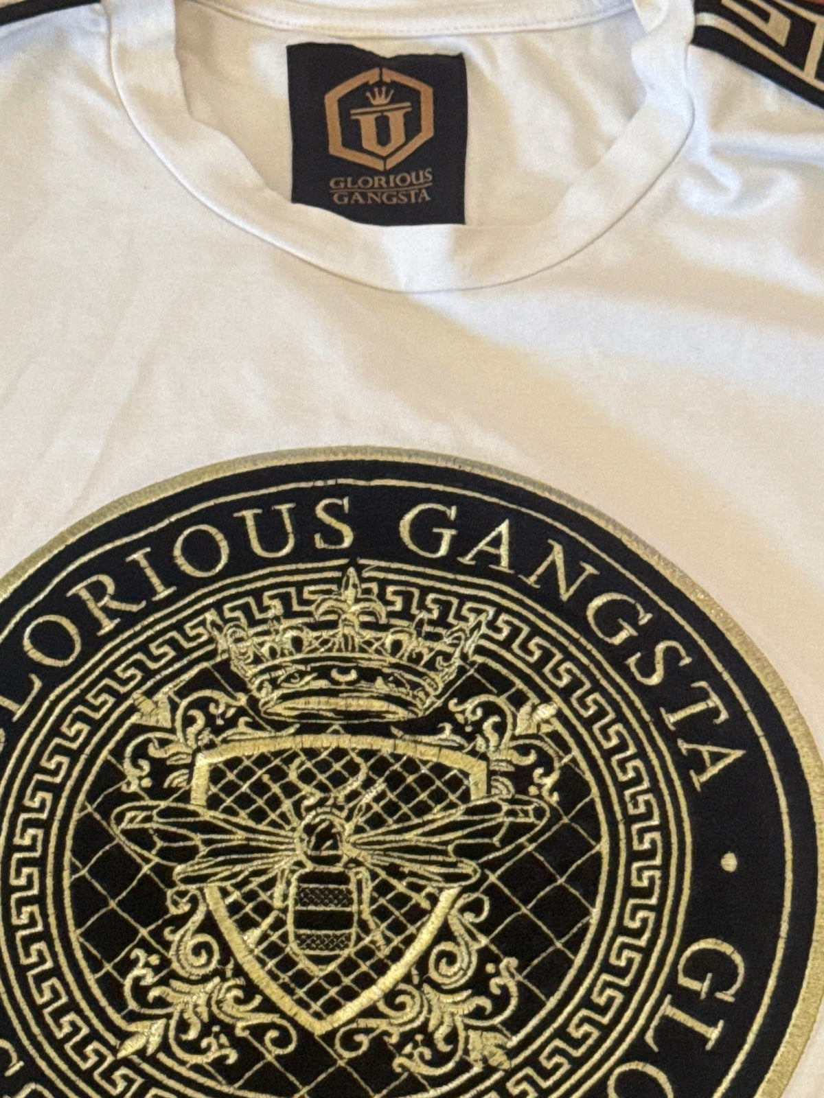 Glorious Gangsta White Black & Gold Logo T-Shirt - L, product image 3 of 4
