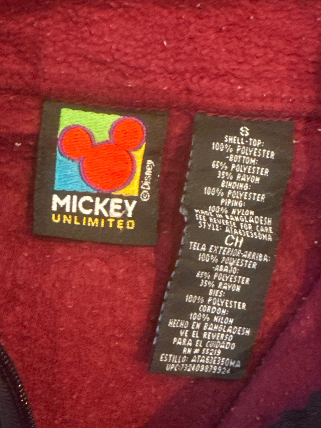 Mickey Unlimited Red and Grey Fleece Pullover Sweater Size S