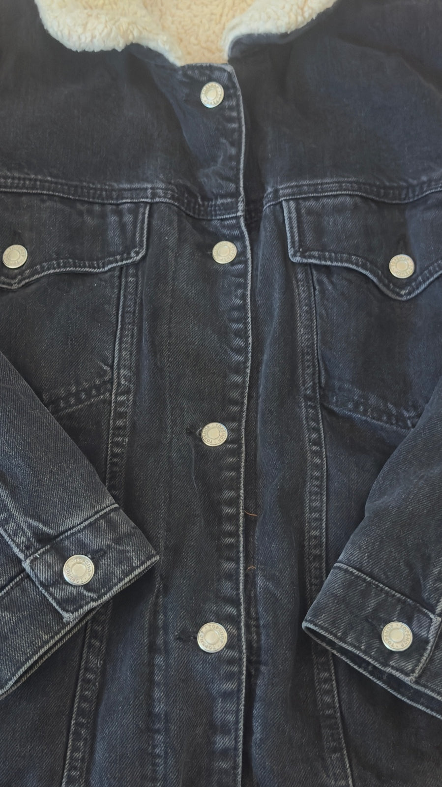 Topshop Black Denim Sherpa Lined Jacket UK 12 EUR 40 - detail image 2