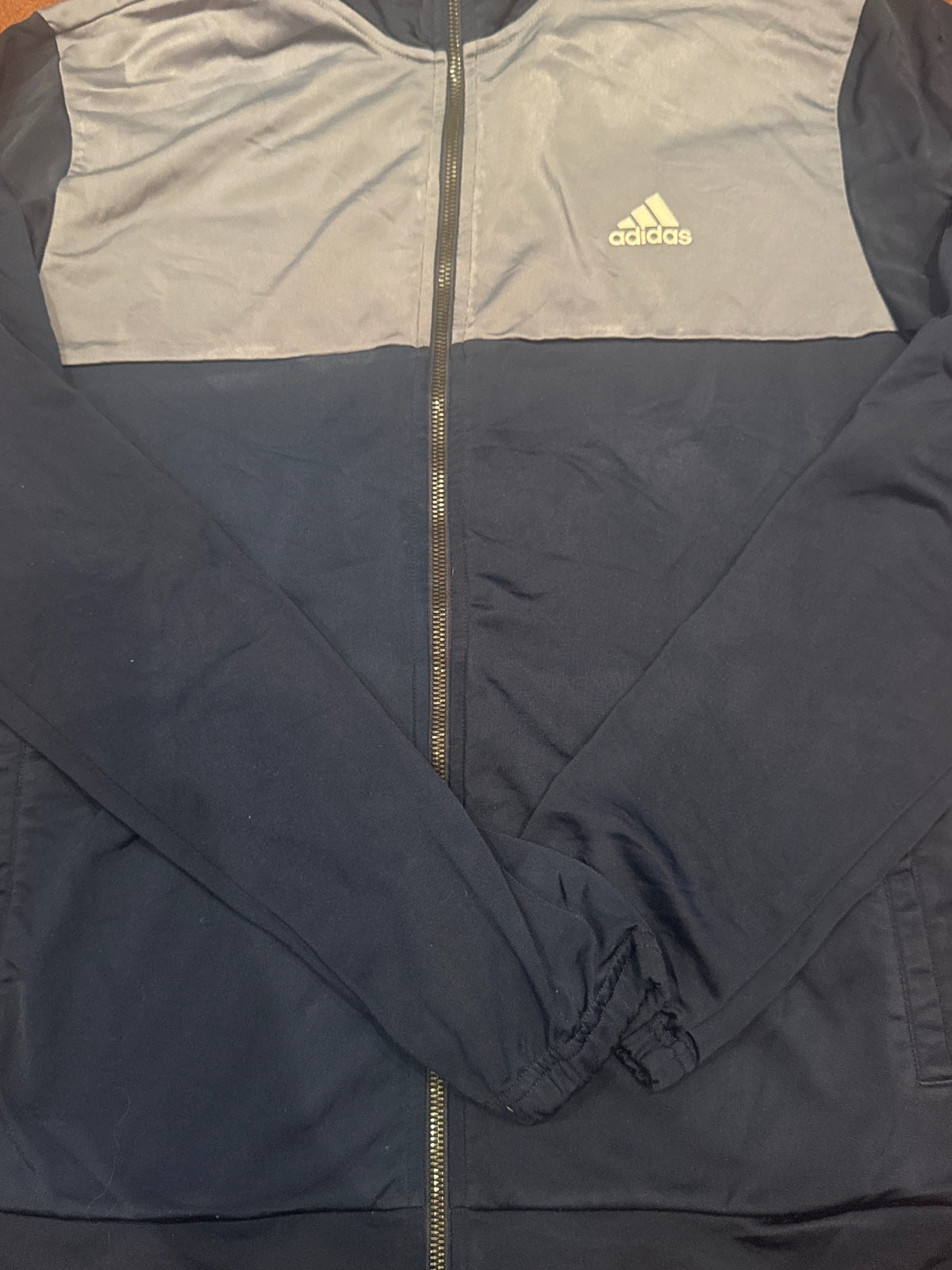 Adidas Men's Track Jacket Blue and Grey Size Large