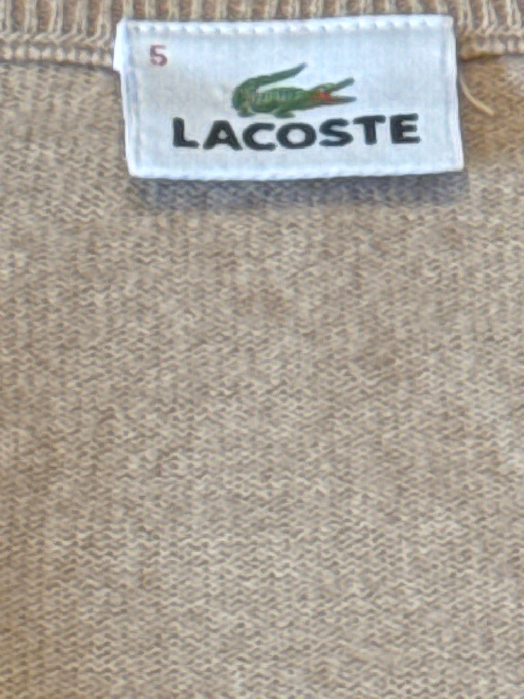 Lacoste Beige V-Neck Sweater with Crocodile Logo Size 5
