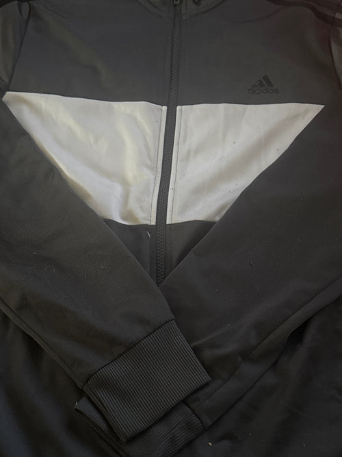 Adidas Black and White Track Jacket with Zip-Up Front