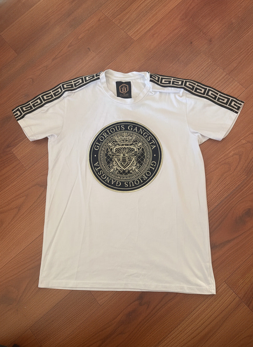 Glorious Gangsta White Black & Gold Logo T-Shirt - L, product image 1