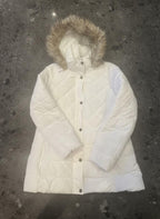 Tommy Hilfiger White Quilted Faux Fur Hood Puffer Coat Size