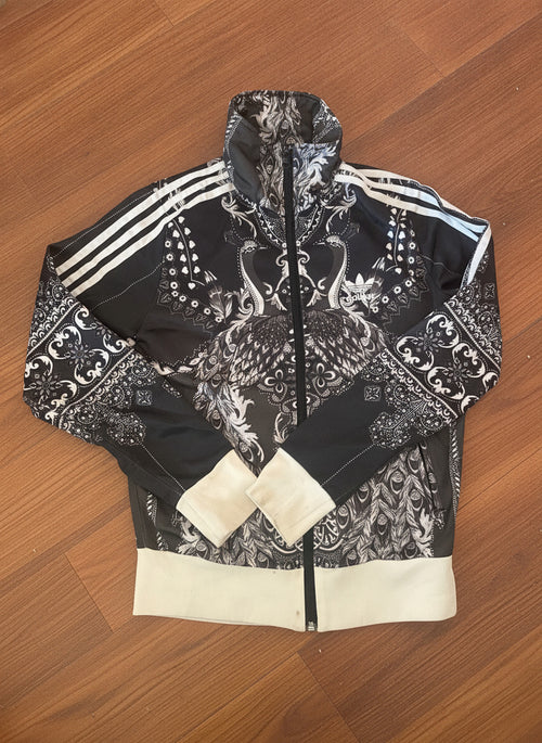 Adidas Black & White Patterned Track Jacket - Size 38, product image 1 of 9