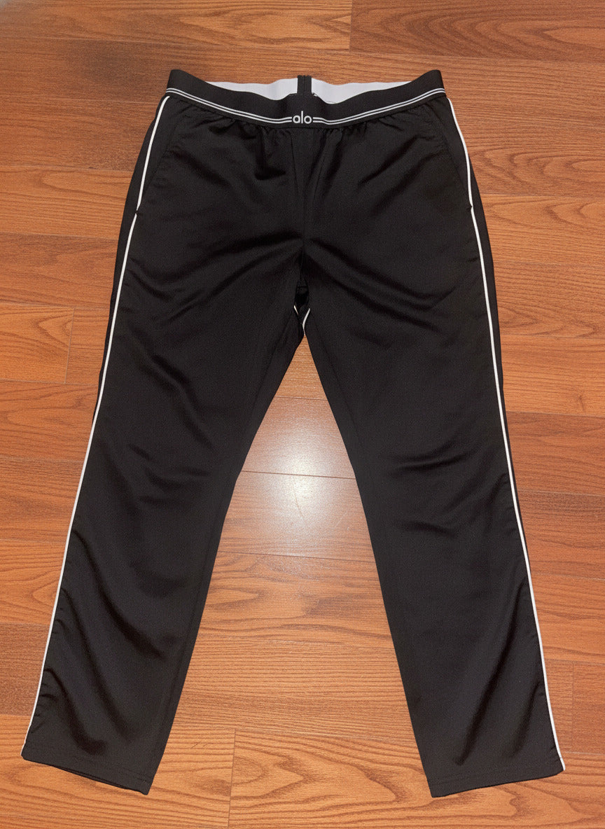 Alo Black Athletic Track Pants with White Piping, Size 2XL