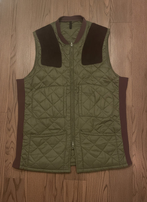 Barbour Keeperwear Quilted Waistcoat Vest Large Green Brown