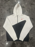 Nike White and Black Zip-Up Hoodie with Red Swoosh Logo