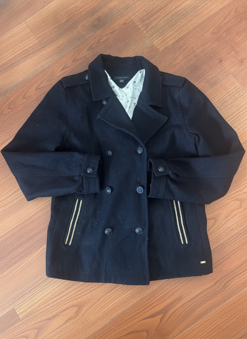Tommy Hilfiger Black Wool Blend Double Breasted Peacoat with