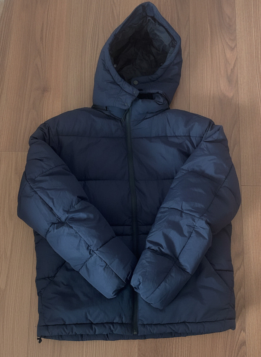 Zara Navy Blue Puffer Jacket with Hood, Size M