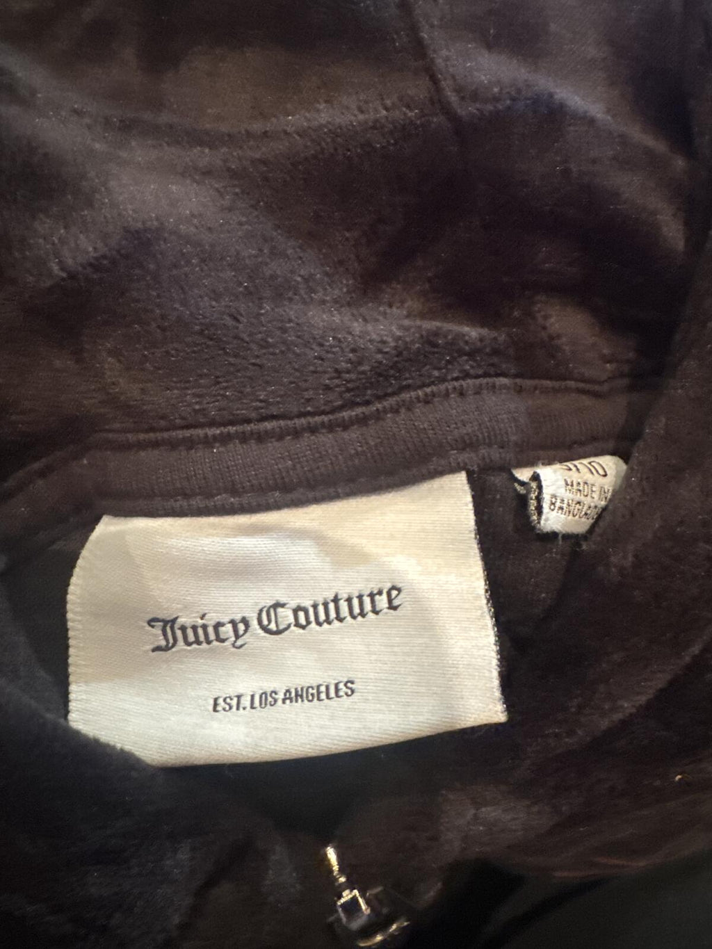 Juicy Couture Black Velour Zip Hoodie with Pink Logo, Size 9