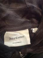 Juicy Couture Black Velour Zip Hoodie with Pink Logo, Size 9