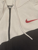 Nike White and Black Zip-Up Hoodie with Red Swoosh Logo