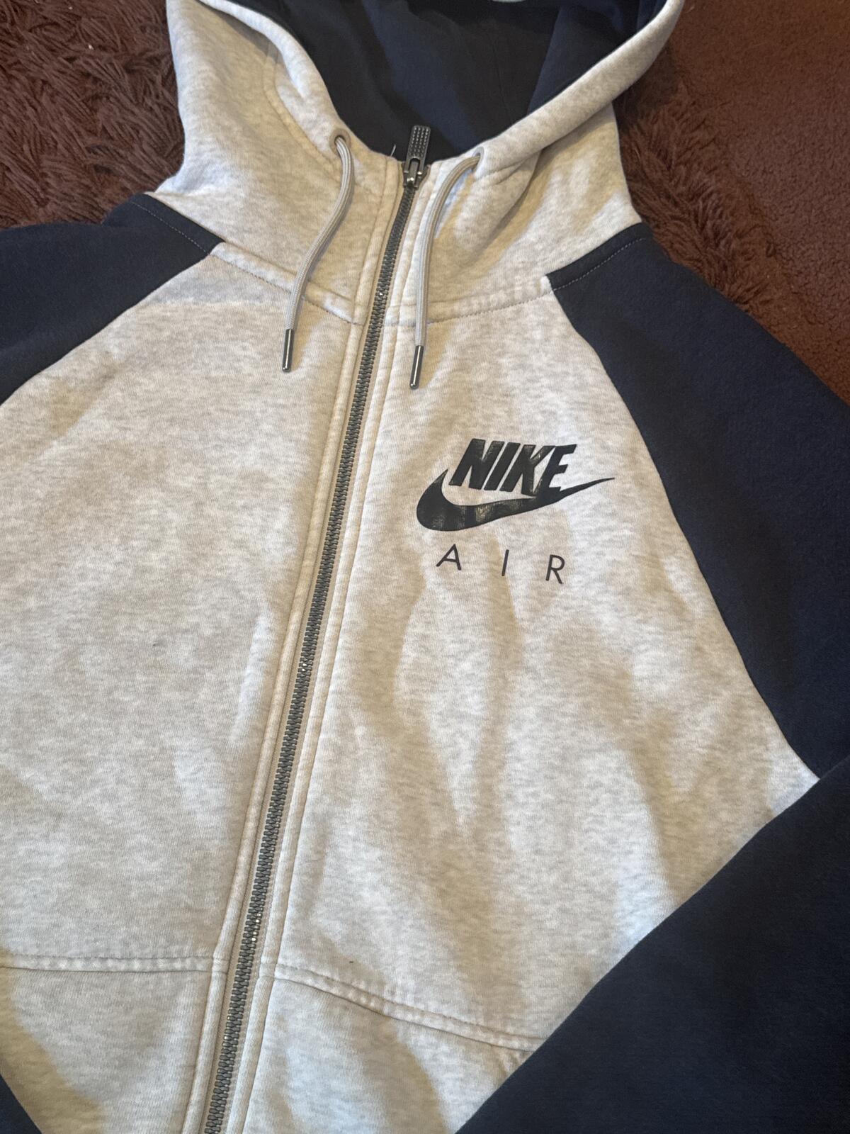 Nike Air Zip-Up Hooded Sweatshirt Grey and Navy Size S