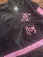 Juicy Couture Black Velour Zip Hoodie with Pink Logo, Size 9