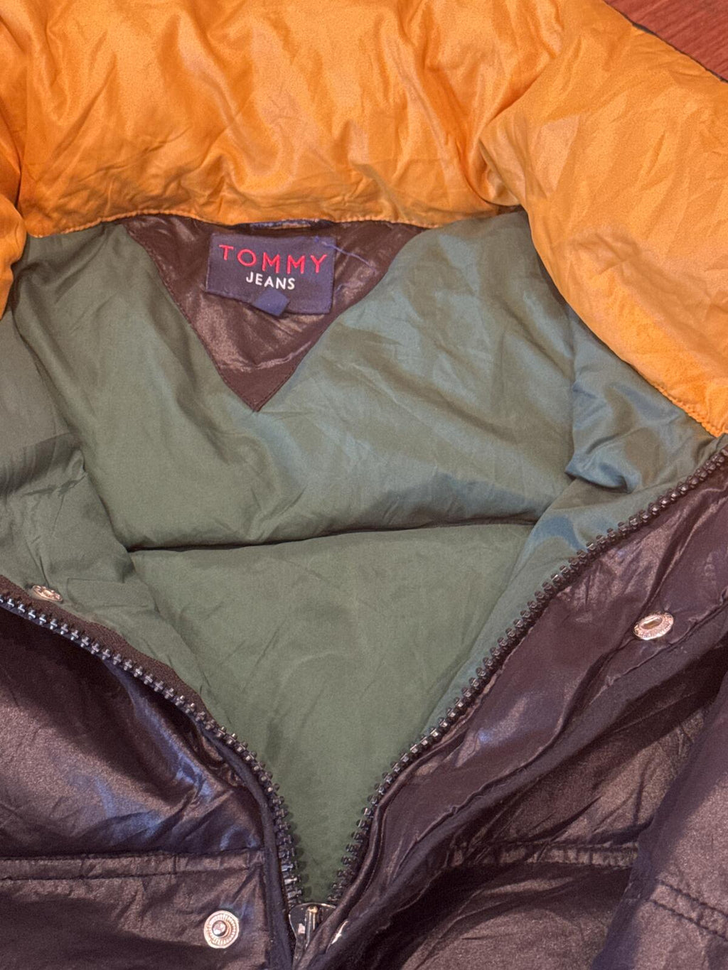 Tommy Jeans Black Puffer Jacket with Orange Lining Size XL