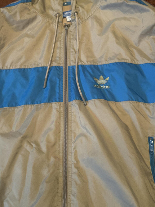 adidas Vintage Track Jacket Blue and Beige 3-Stripes Zip-Up - detail image 2