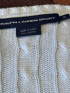 Ralph Lauren Sport Cream Cable Knit Cotton V-Neck Sweater XL