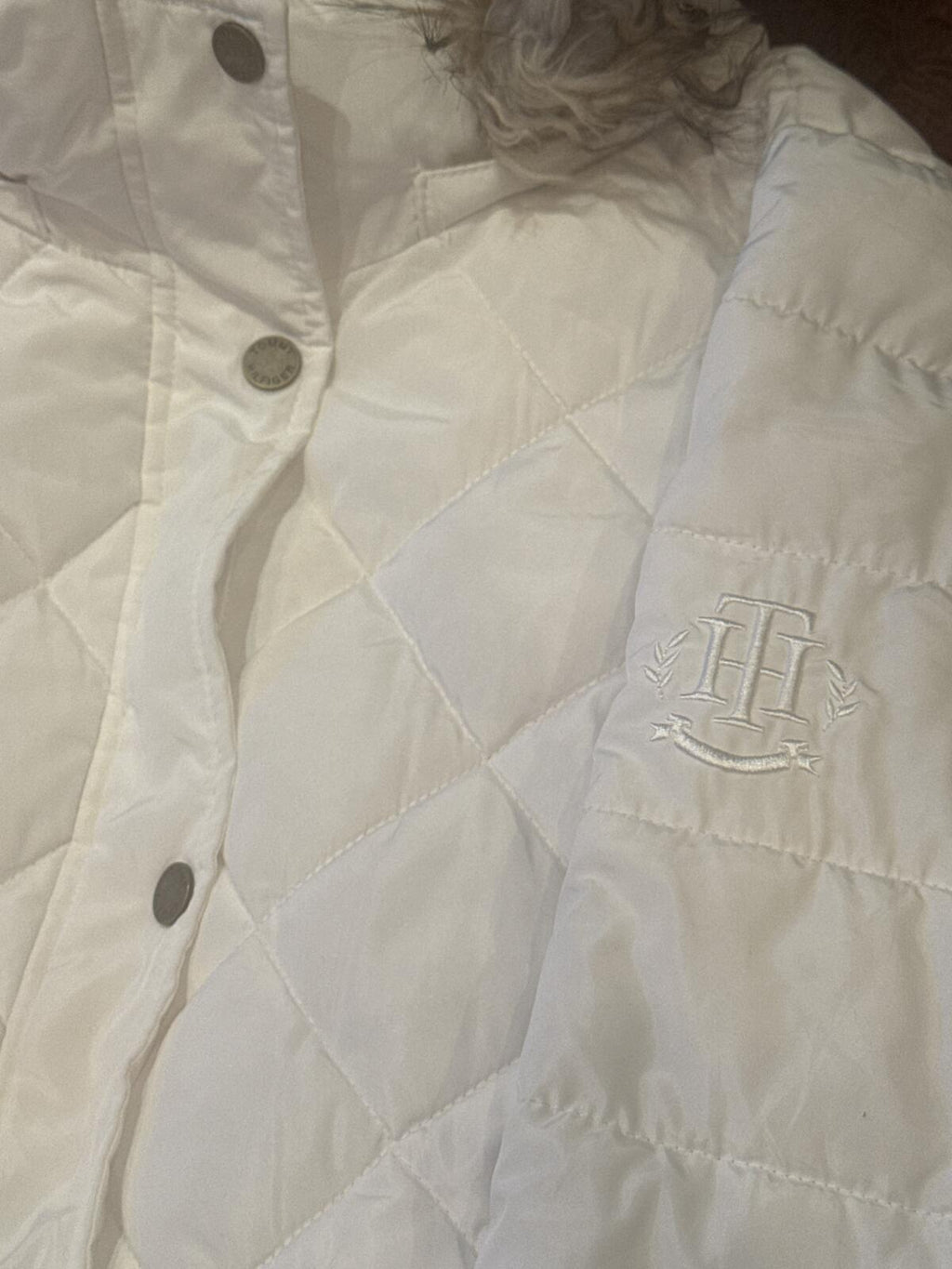 Tommy Hilfiger White Quilted Faux Fur Hood Puffer Coat Size