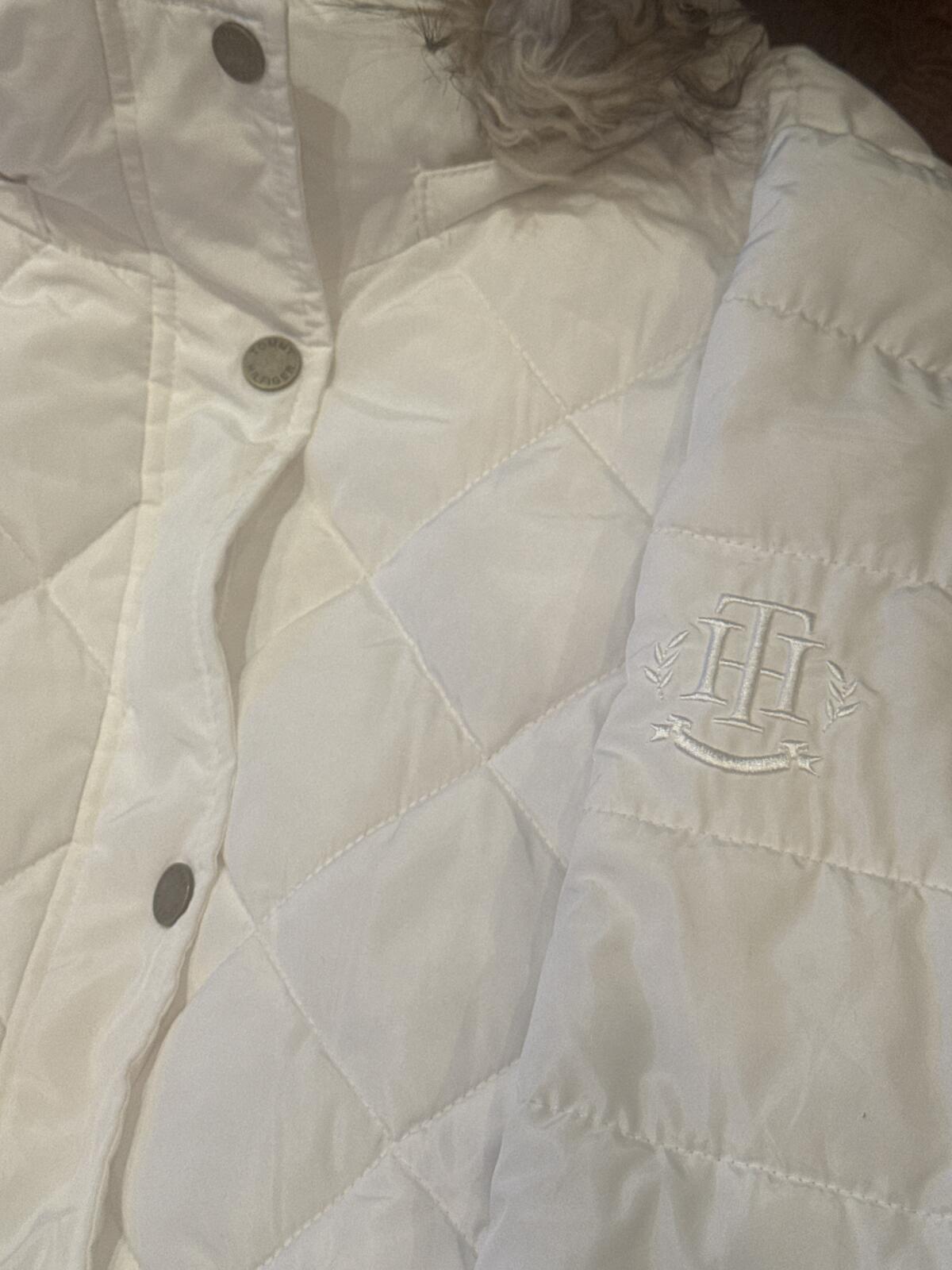 Tommy Hilfiger White Quilted Faux Fur Hood Puffer Coat Size