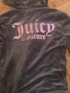 Juicy Couture Black Velour Zip Hoodie with Pink Logo, Size 9