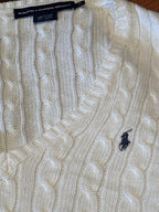 Ralph Lauren Sport Cream Cable Knit Cotton V-Neck Sweater XL