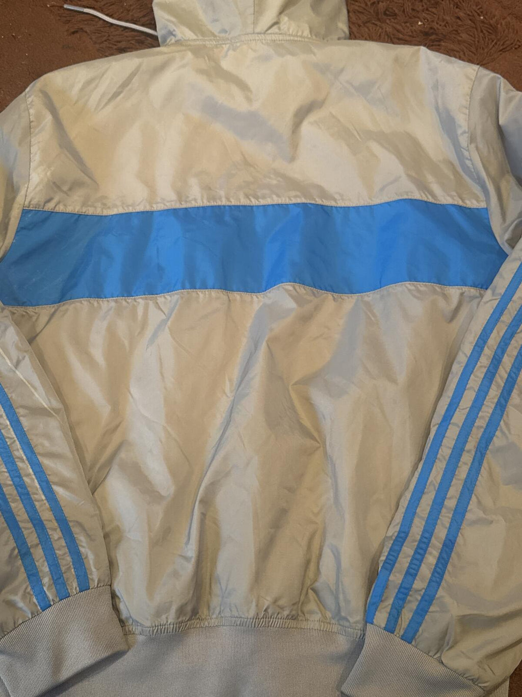 adidas Vintage Track Jacket Blue and Beige 3-Stripes Zip-Up