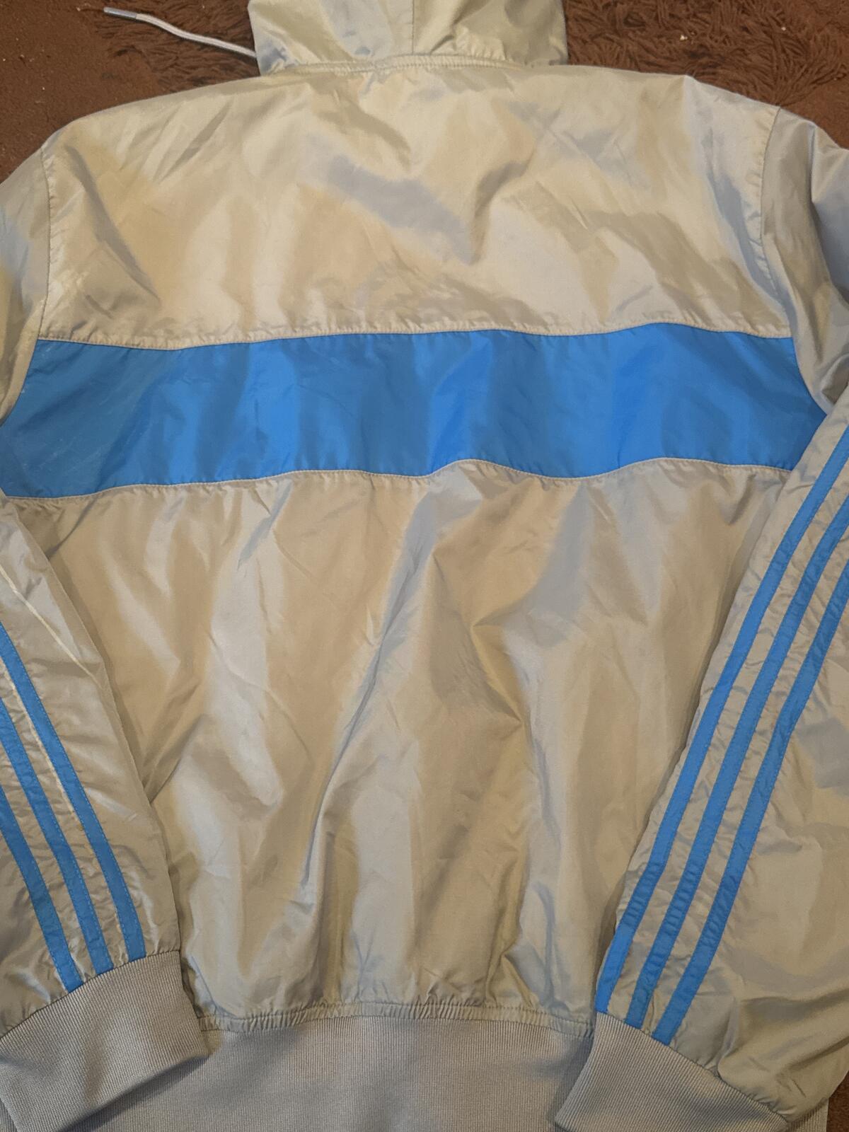 adidas Vintage Track Jacket Blue and Beige 3-Stripes Zip-Up