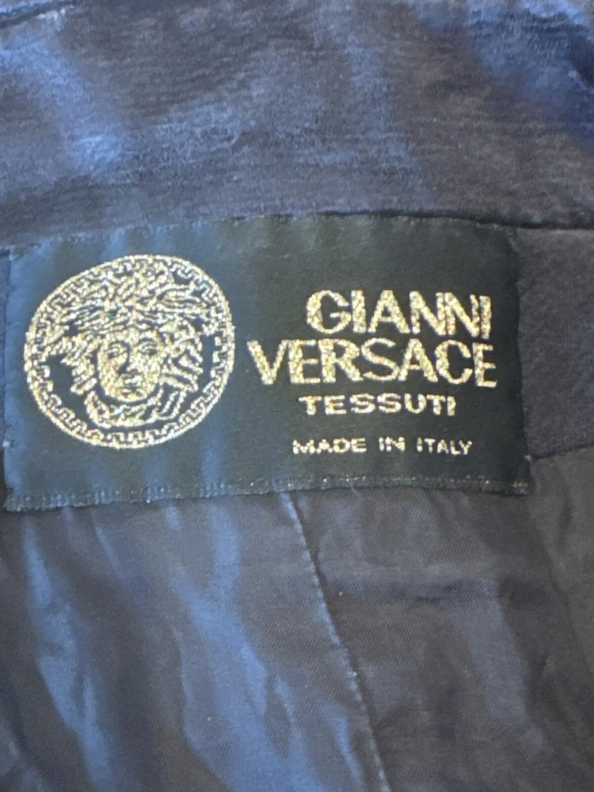 Gianni Versace Tessuti Navy Satin Hooded Zip Jacket Made in